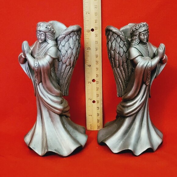 Vintage Metal Pewter Praying Angel Candle Stick Holder Set of 2 - Picture 8 of 14